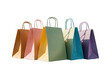 © NASSRI - Set of eco friendly paper bags in different colours isolated on transparent background. shopping bag market sale box retail buy. eco products png Generative AI