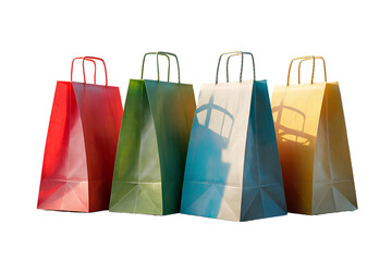 set of eco friendly paper bags in different colours isolated on transparent background. shopping bag