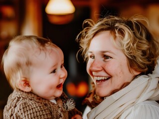 Canvas Print - A mother and her baby share a happy moment. AI.