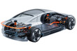 © K2Kstock - Technical electric car with EV system isolated on transparent background