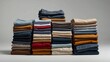 © JohnDesignHub - Colorful folded clothes stacked neatly in several piles.