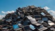 © JohnDesignHub - Piles of discarded laptops against a bright sky background