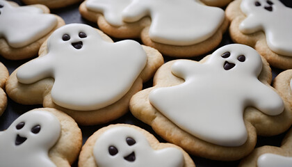 Wall Mural - closeup of halloween ghost shaped cookies