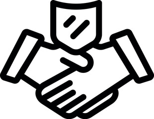 Poster - Two businessmen are shaking hands under a protection shield, representing a secure and trustworthy business agreement