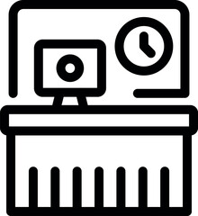 Poster - Line icon of an office worker workplace with computer, desk, clock and board