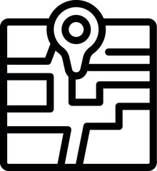 Poster - black outline icon of a location pin marking a specific point on a city map