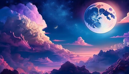 Wall Mural - ai generative of full moon at night and thick clouds