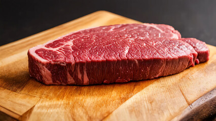 A photo of raw beef meat on a wooden table