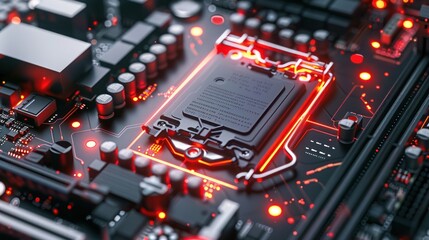 Poster - Close-up of a Computer Motherboard with a CPU