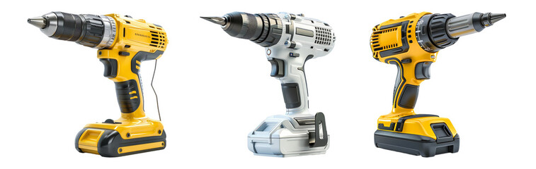 Cordless Power Drills Isolated on Transparent Background