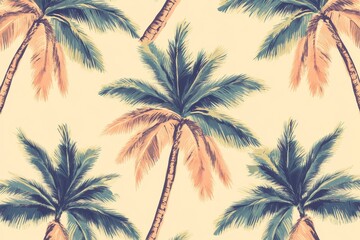 Poster - Exotic Paradise: Hand-Drawn Palm Tree Seamless Pattern for Hawaiian Summer Vibes. Vintage Tropical Plant Wallpaper Collection.