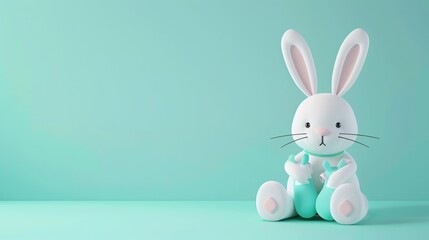 Poster - A white cartoon bunny on a green background.