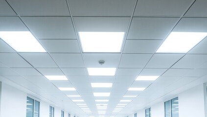 Poster - White Ceiling with Recessed Lighting in a Modern Office Corridor