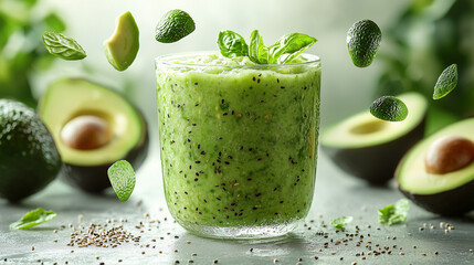 Wall Mural - Avocado juice with pieces of avocado