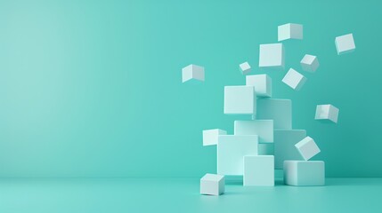 Poster - White cubes stacked on top of each other against a turquoise background.