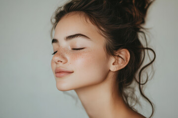 Wall Mural - A close up of a girl's face with her eyes closed