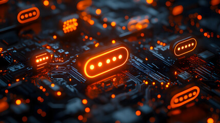 Poster - Intricate and vibrant microchip circuitry with glowing components representing the complexity and advancements of modern technology digital innovation