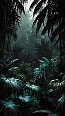 Canvas Print - black jungle foliage abstract background backdrop design copy space illustration art