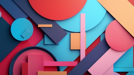 Wall Mural - An abstract geometric design of overlapping circles and rectangles in bright colors.