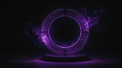 Wall Mural - purple glowing magic circle in black background abstract background backdrop design copy space illustration art