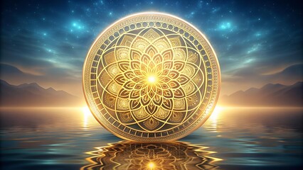 Sticker - Golden Circle of Tranquility: A Meditation Mandala  Generative AI