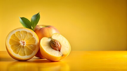 Wall Mural - Golden Peach with a Slice of Lemon: A Citrusy Twist  Generative AI