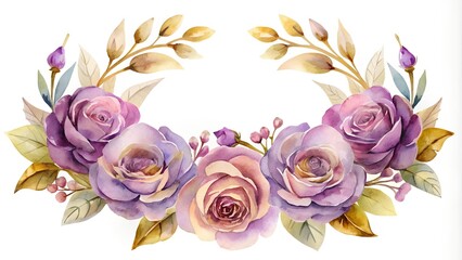 Canvas Print - Watercolor Dreams: A Rose Crown in Hues of Lavender and Gold  Generative AI