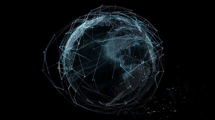 Poster - A digital rendering of the earth with glowing lines and dots.