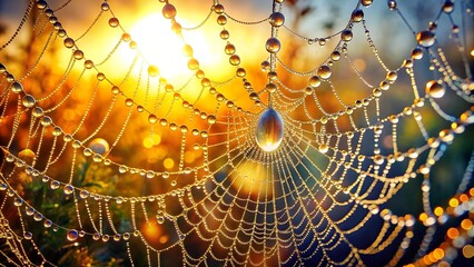Crystallized Dewdrops on a Spiderweb  Generative AI