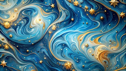 Wall Mural - The Embrace of the Sky: A Blue and Gold Marble Celestial Canvas  AI generated