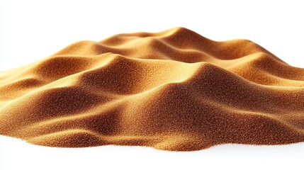 Desert sand dune pile isolated on white background with clipping path, featuring realistic texture and sandy details for use in landscape and ecological imagery





