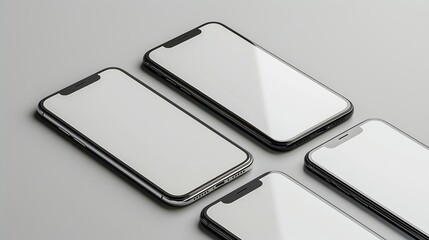 Poster - flat rays collection of smartphone mockup blank screen isolated with clipping path on white background : Generative AI