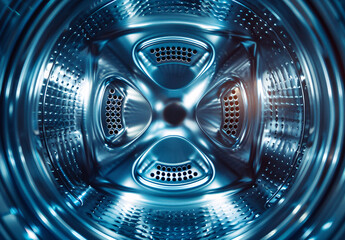 Wall Mural - Metallic blue texture of washing machine drum, interior close-up