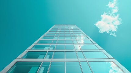 Poster - Blue sky background wallpaper copy space architecture white urban design exterior construction facade structure tower view building house built downtown cityscape futuristic skycraper  : Generative AI