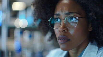 Poster - A focused african american woman scientist working on a computer in a laboratory setting : Generative AI