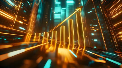 Poster - Stunning abstract cityscape with a futuristic cyberpunk inspired aesthetic  Towering skyscrapers and buildings bathed in vibrant neon illumination creating a dynamic technological landscape