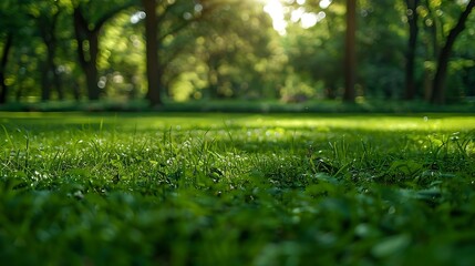 Poster - Green square lawn and forest natural landscape in city park : Generative AI