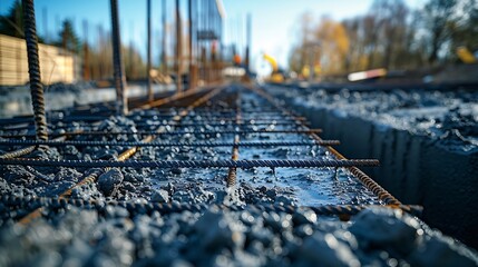 Poster - Large reinforced concrete structures at the construction site Preparation for the installation of reinforced concrete products Construction work on the construction of foundations : Generative AI