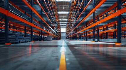 Poster - Warehouse Cantilever Racking Systems for storage Aluminum Pipe or profiles Pallet Rack and Industrial Warehouse Racking Steel profiles Interior of Empty Big Huge Warehouse : Generative AI