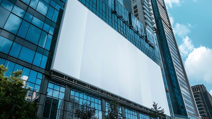 Aufkleber - Blank white advertising billboard in front of the modern office building : Generative AI
