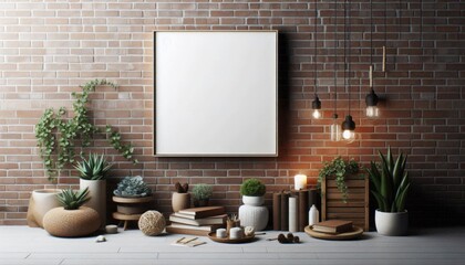 Wall Mural - brick wall with white frame  for design use