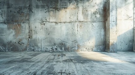 Poster - Empty warehouse room with Grungy stucco concrete wall floor room as background corner of old grunge interior Abstract architecture background : Generative AI