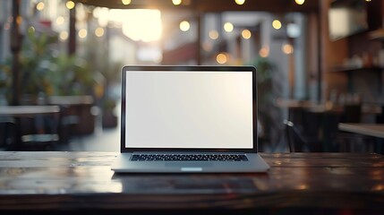 Aufkleber - laptop computer blank screen on table : Generative AI