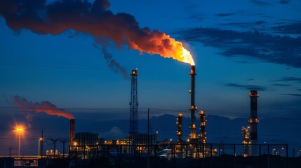 Nighttime Landfill Gas Flare Stack Powering Environmental Safety