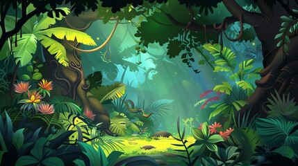 Poster - A cartoon jungle scene.