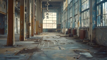 Poster - Interior industrial corridor in abandoned factory construction and architecture : Generative AI