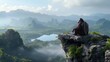 © cloud7days - Dramatic orangutan in black suit overlooking jungle landscape.