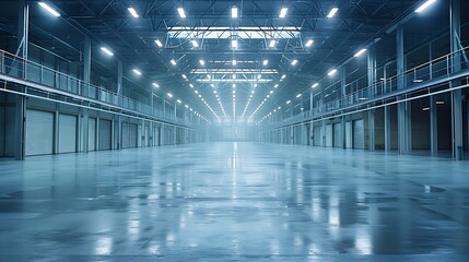 Aufkleber - large bright and empty warehouse : Generative AI