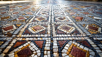 Poster - Ancient mosaic floor regular pattern from Laodicea Church with geometric design Denizli Turkey Turkiye : Generative AI