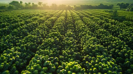 Wall Mural - Aerial drone view of a green coffee field in Brazil : Generative AI